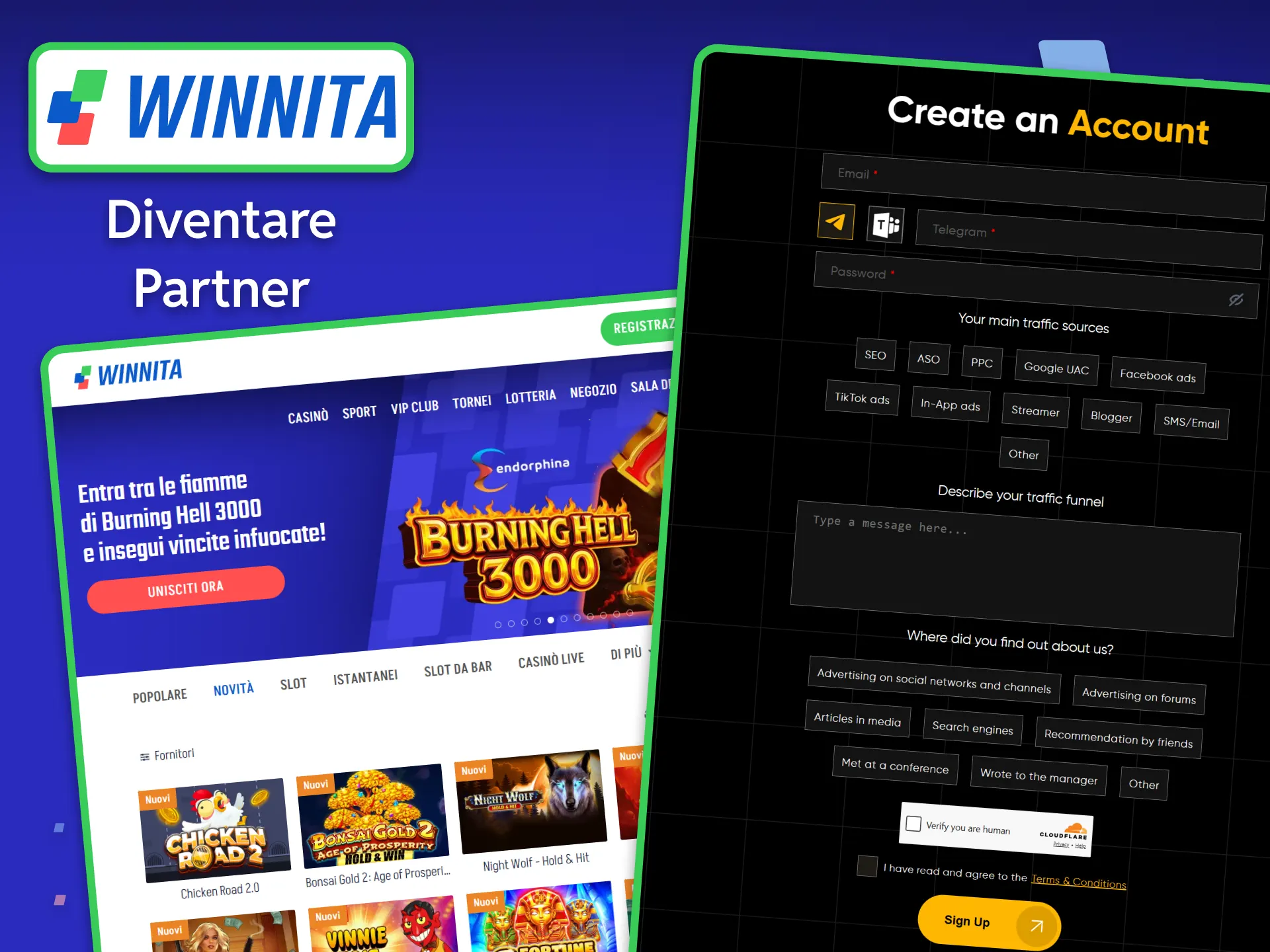 Segui la nostra guida passo passo per scoprire come diventare partner del programma di affiliazione Winnita e inviare la tua candidatura.