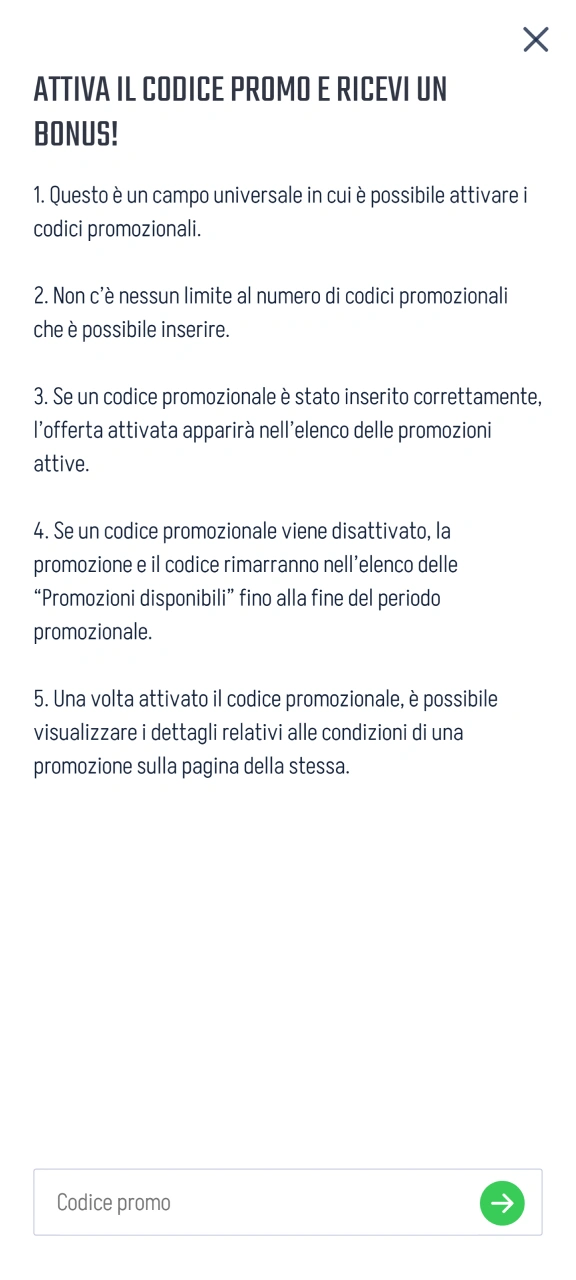 Inserisci il codice promozionale Winnita, se ne possiedi uno.