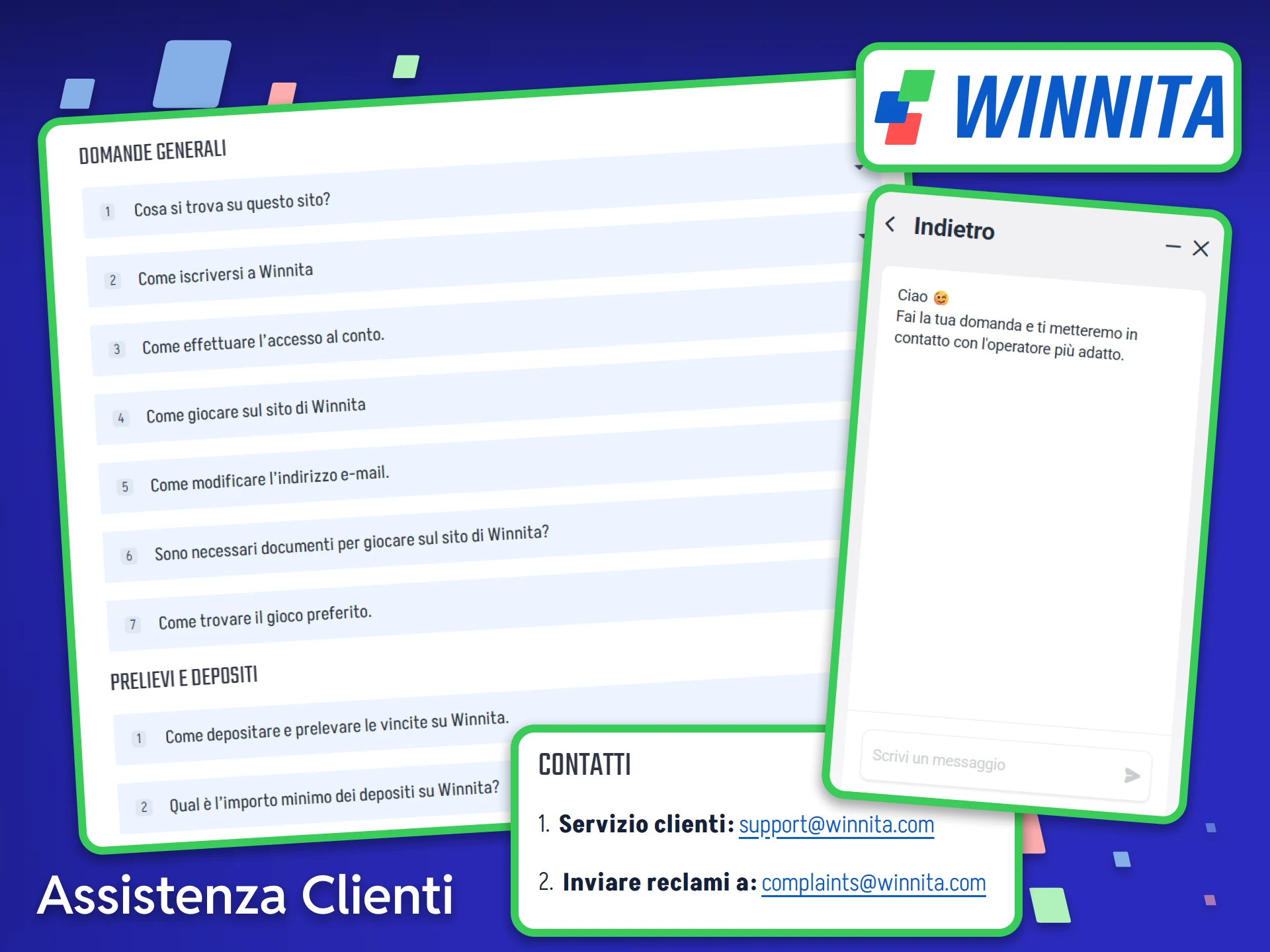Se hai bisogno di supporto finanziario o tecnico, contatta il team di assistenza clienti di Winnita in qualsiasi momento.