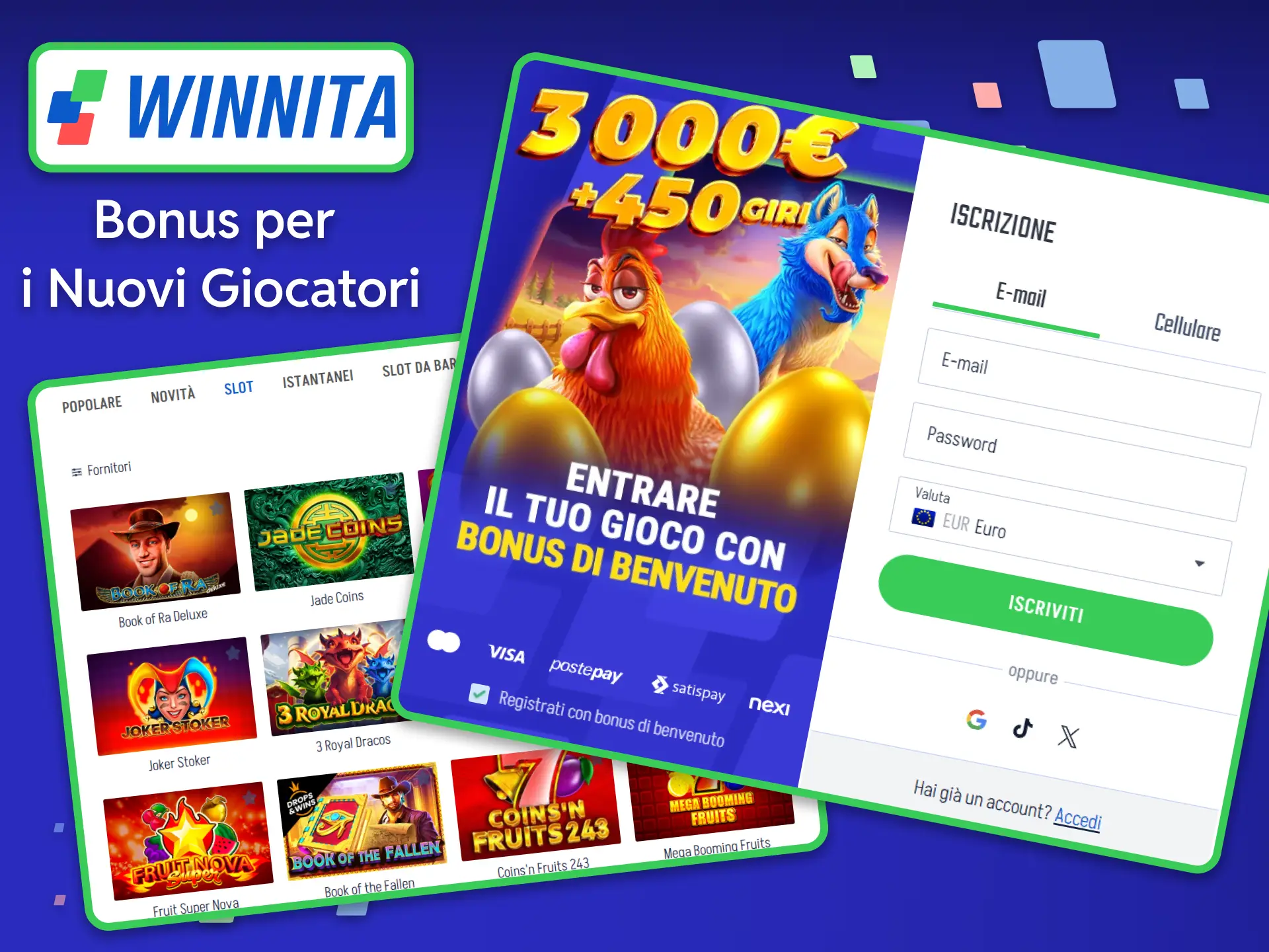 Approfitta del ricco Bonus per i Nuovi Giocatori valido sulla prima ricarica del conto eseguita sulla piattaforma Winnita.